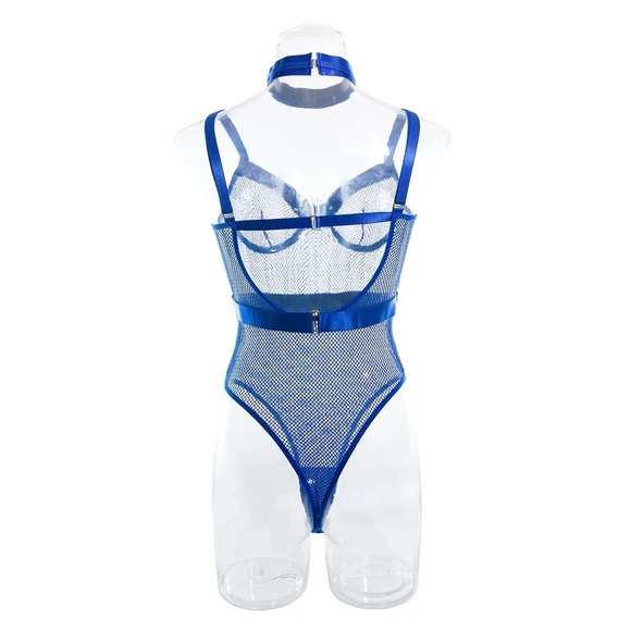 LAST ONE! Blue Fishnet Choker Bodysuit - Picture 14 of 16